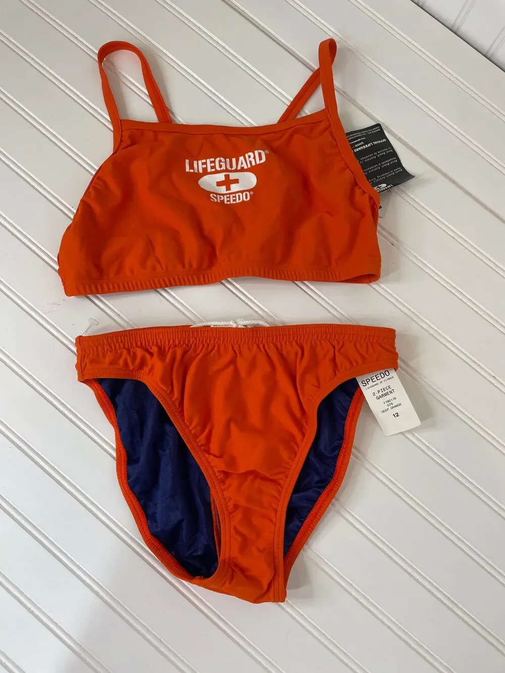 NWT Speedo Lifeguard Flyback 2-Piece Swimsuits Deep Orange Beach Surf 12